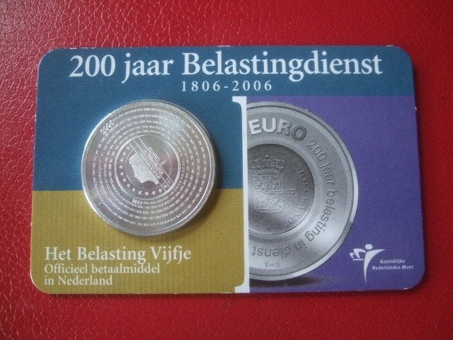 Coincard zilver 5 euro 200 jaar belastingdienst, Postzegels en Munten, Munten | Nederland, Verzenden, Koningin Beatrix, Euro's