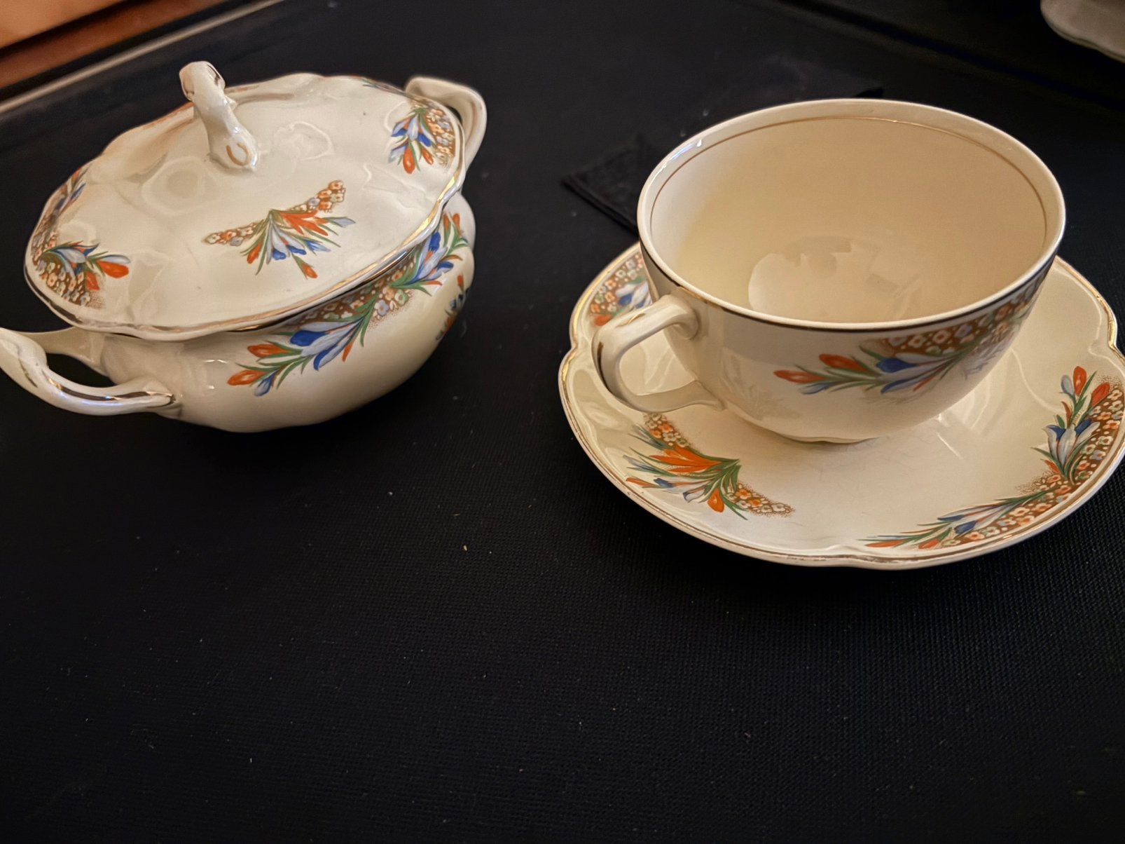 Vintage theekopje met schotel en suikerpotje, Ophalen of Verzenden