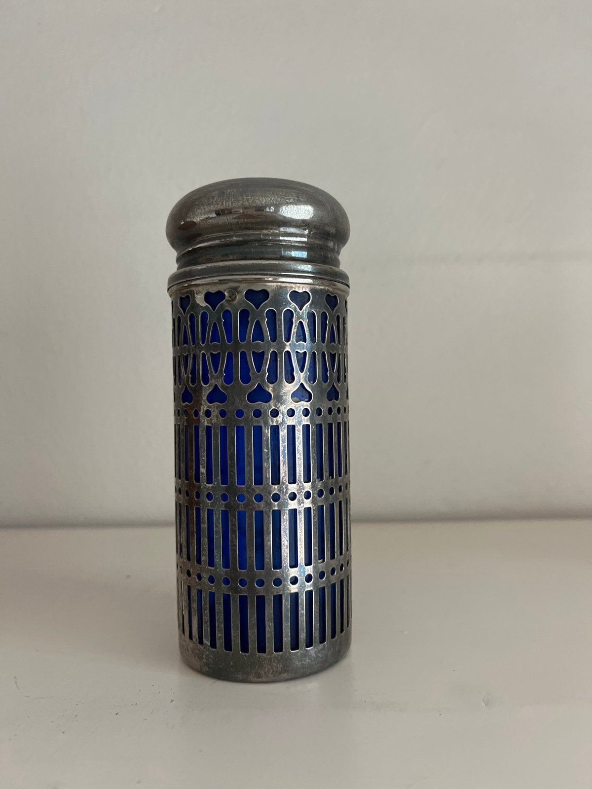 Antieke Zilveren Zoutstrooier met Kobaltblauw Glas, Ophalen, Zilver