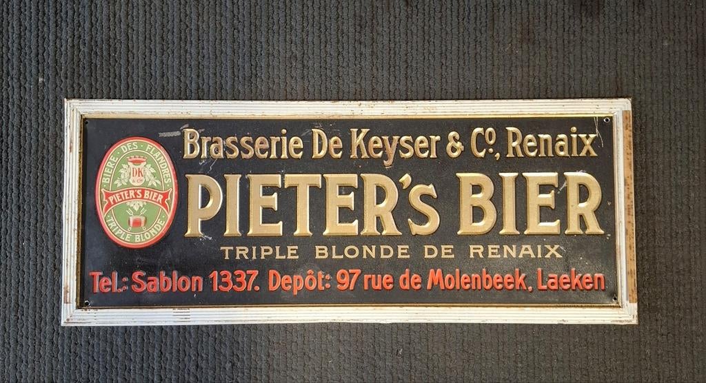 Oud orginele reclamebord pieter's bier, Verzamelen, Ophalen of Verzenden, Gebruikt, Reclamebord