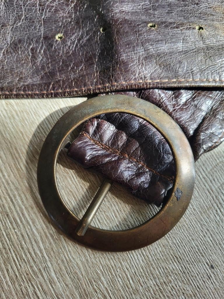 Zacht lederen riem. Bruin. Brons kleurige gesp. Maat 85., Kleding | Dames, Riemen en Ceinturen, 80 tot 90 cm, Echt leder, Tailleriem