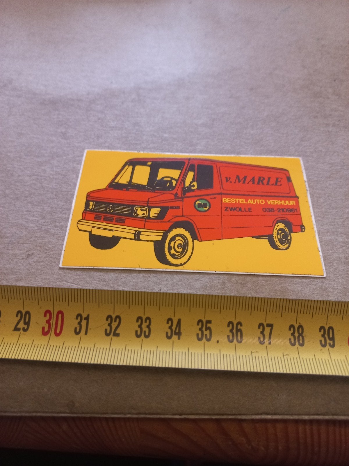 Vintage sticker Bestelauto Verhuur Zwolle v. Marle mercedes, Ophalen of Verzenden