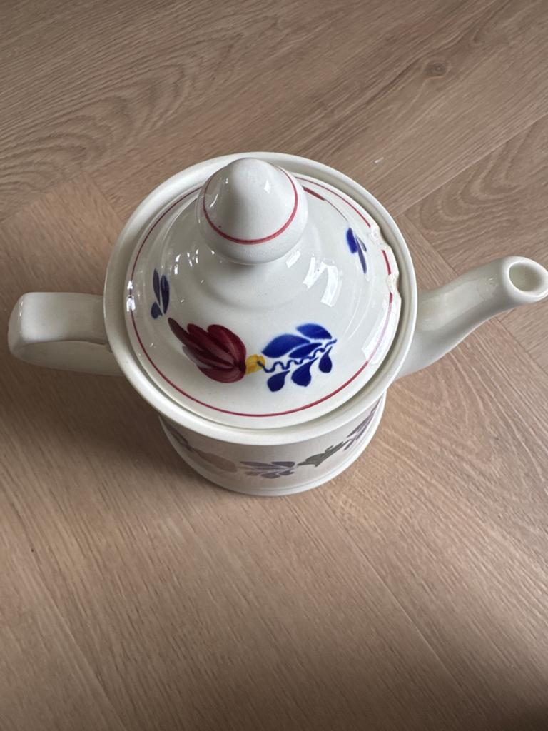 Vintage Delfts Blauw theepot met bloemmotief, Ophalen, Zo goed als nieuw, Overige materialen, Pot, Bus of Blik