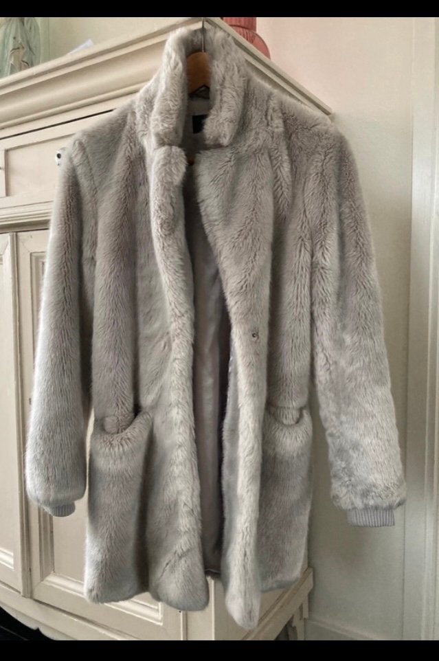 Prachtige Faux Fur  mantel coat, Ophalen, Zo goed als nieuw, Grijs