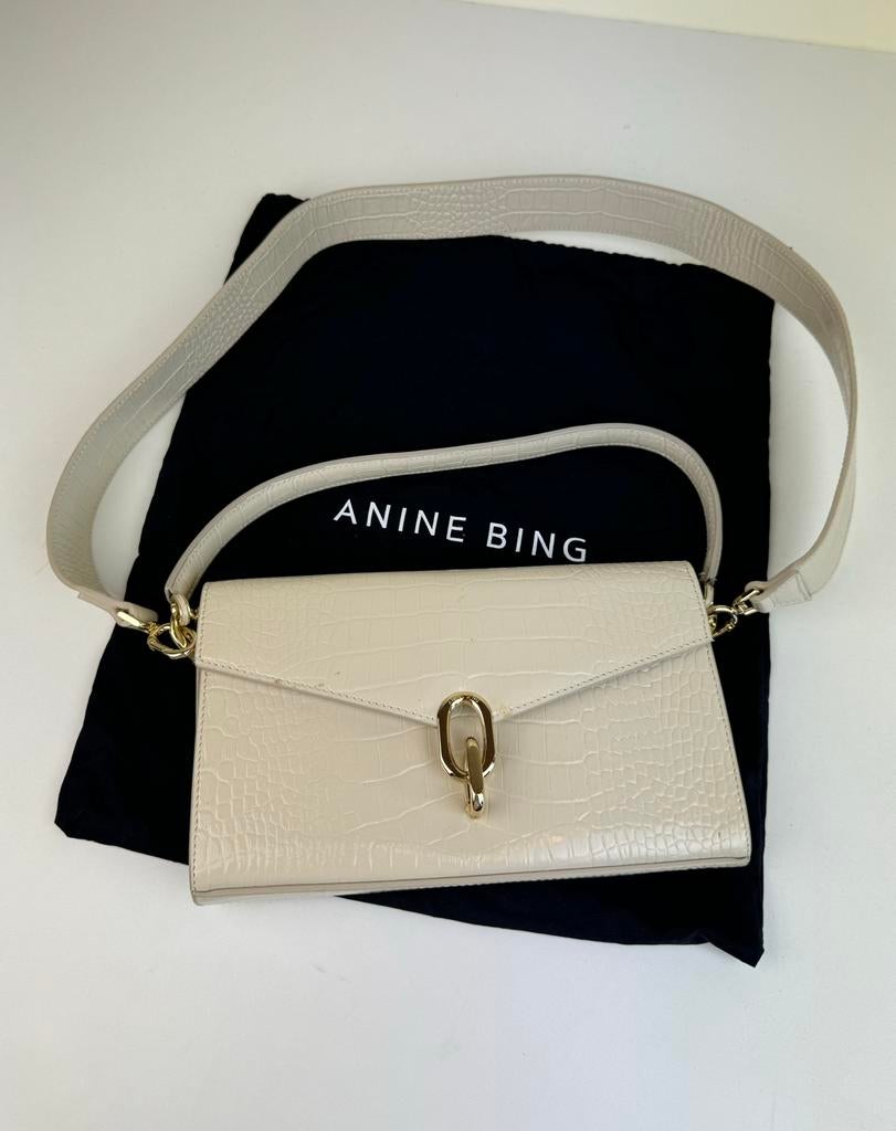 Anine Bing leather bag leren tas croco embossed crossbody, Ophalen of Verzenden, Nieuw, Wit, Schoudertasje