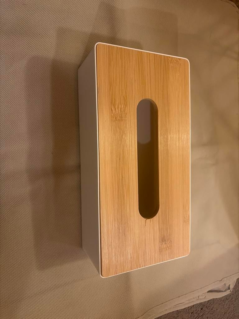 Tissuebox houder bamboe en wit, Hout, Ophalen of Verzenden, Zo goed als nieuw, Modern