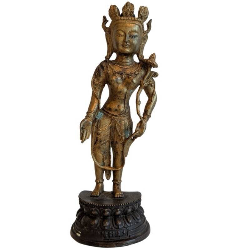 Antieke staande Avalokiteshvara – Tibet – 102, Gebruikt, 25 cm, Ophalen of Verzenden, Goud