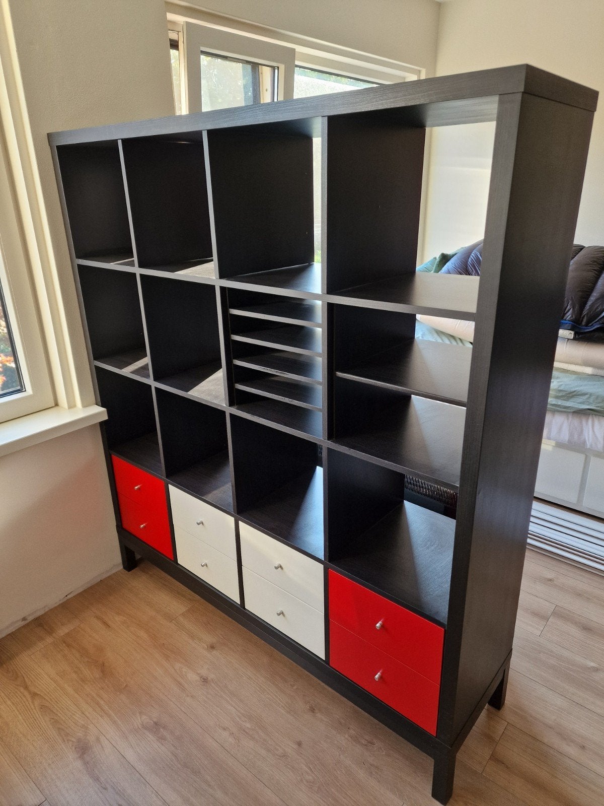 4x4 Kallax kast met lades, planken en onderstel, Ophalen, Met plank(en), 100 tot 150 cm, Modern, Functioneel