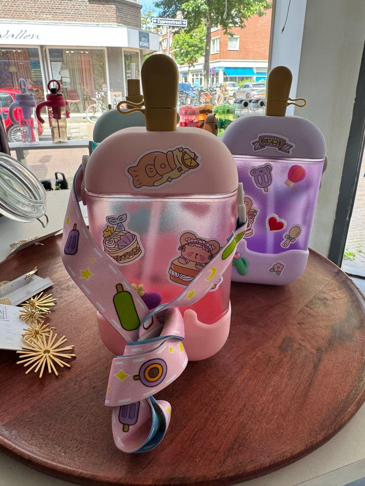 Leuke ijslolly drinkfles met rietje en stickers, Ophalen of Verzenden, Nieuw, Meerkleurig, Kunststof