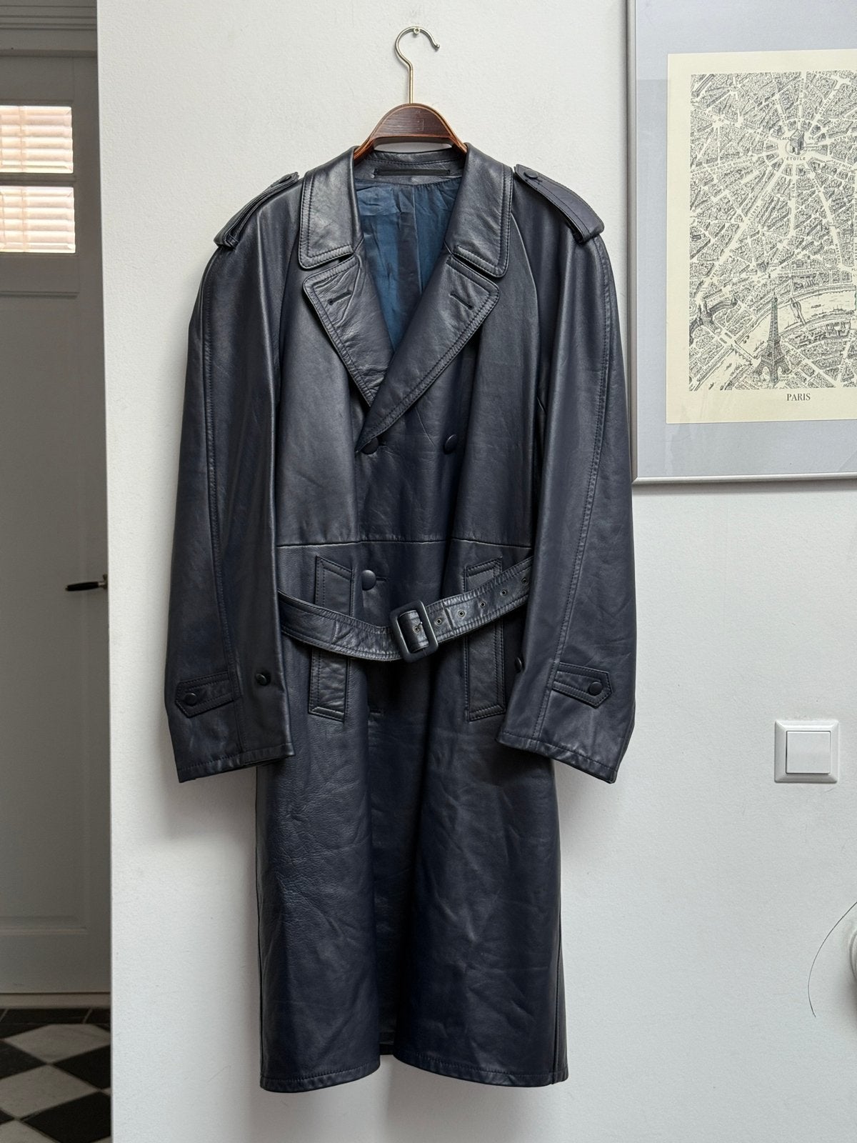 Friitala marineblauwe leren trenchcoat, maat 50, Ophalen of Verzenden, Zo goed als nieuw, Maat 48/50 (M), Blauw