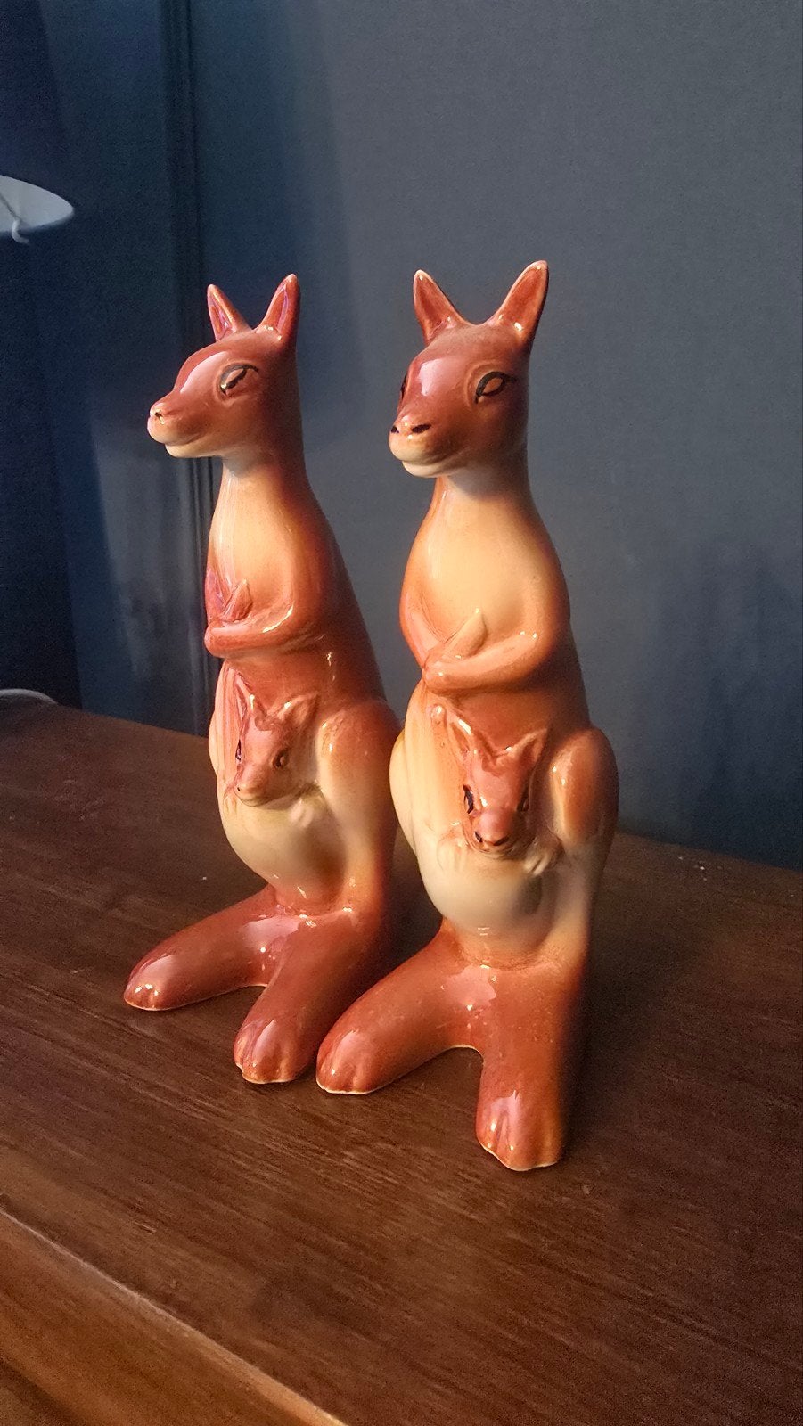 Vintage kangoeroe beelden met jong - set van 2, Vintage, Gebruikt, Elles exclusives interieurstyling, Ophalen of Verzenden