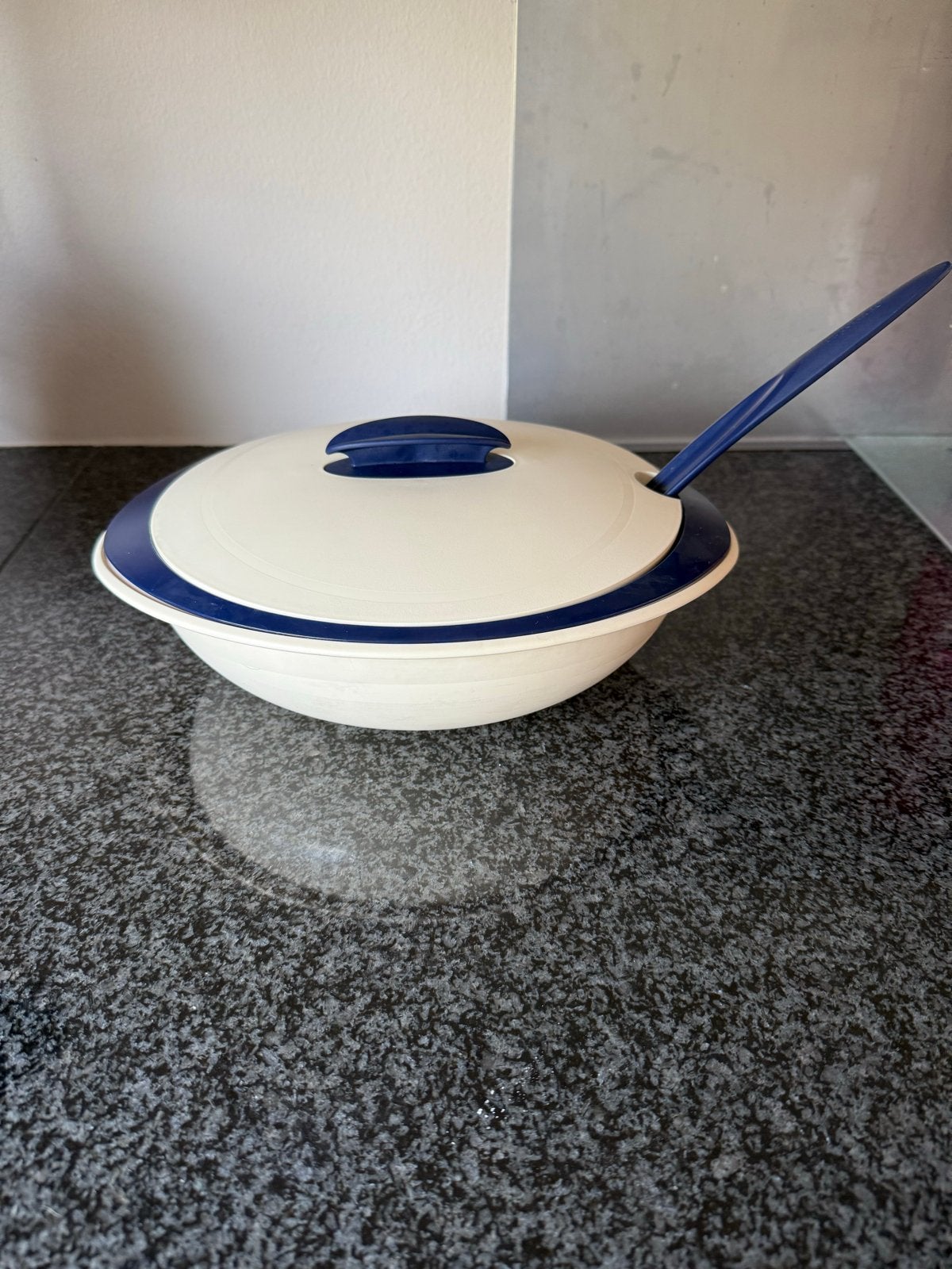 Tupperware Serveer/Warmhoud Schaal Set met Lepel, Schaal, Blauw, Ophalen of Verzenden, Zo goed als nieuw