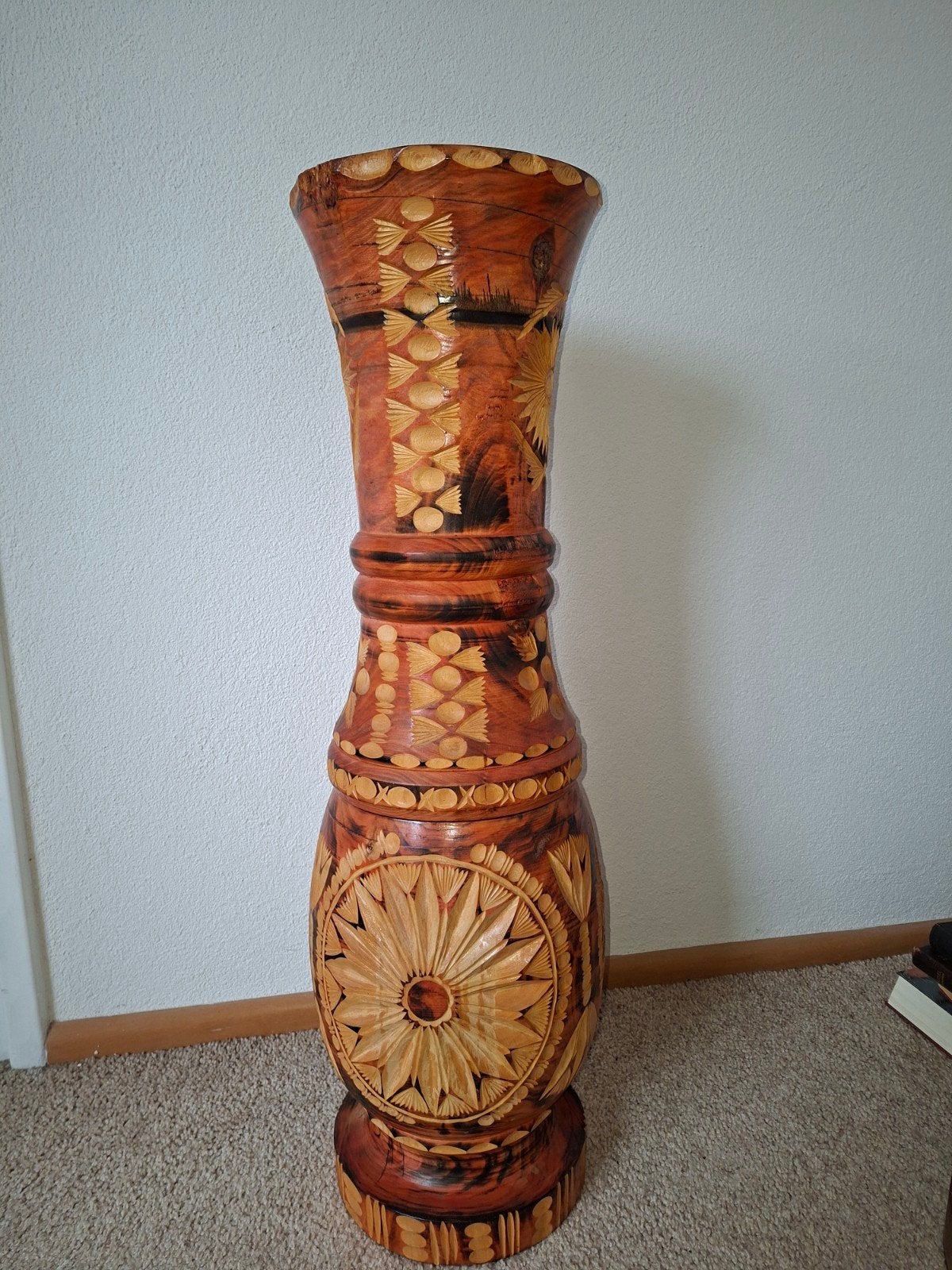 Unieke handgesneden houten vaas/zuil 80 cm hoog  - Decoratie, Ophalen
