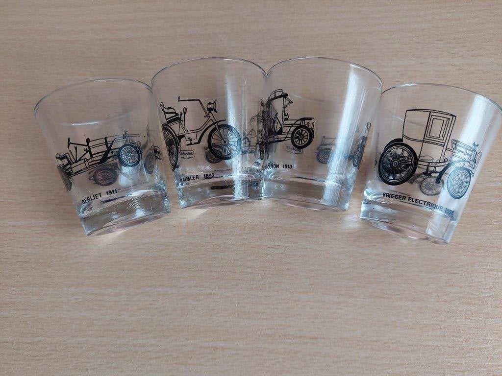 4 x retro "Mobil" Borrelglaasje jaren 60: complete serie, Ophalen, Glas of Glazen, Overige merken, Overige stijlen