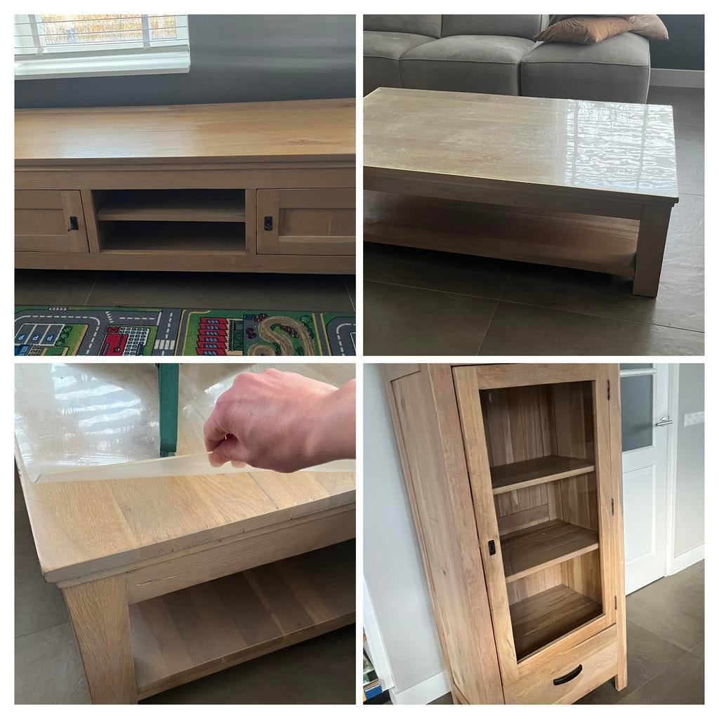 Eiken meubels vitrinekast/buffetkast tv meubel salontafel, Ophalen, Gebruikt, Met deur(en), 100 tot 150 cm