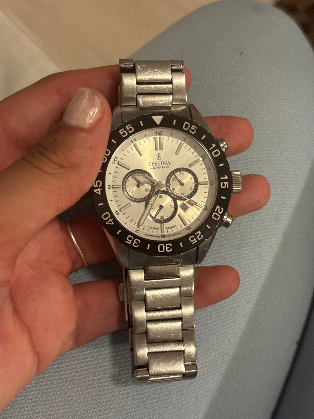 Festina Ceramic Herenhorloge - Zilverkleurig met Chronograaf, Overige merken, Gebruikt, Staal, Polshorloge