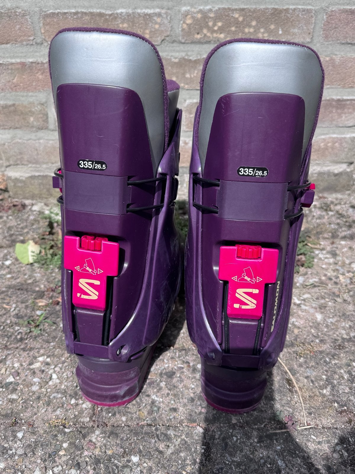 Salomon ski schoenen paars - Maat 335/26.5, Sport en Fitness, Skiën en Langlaufen, Ophalen, Gebruikt, Schoenen, Salomon