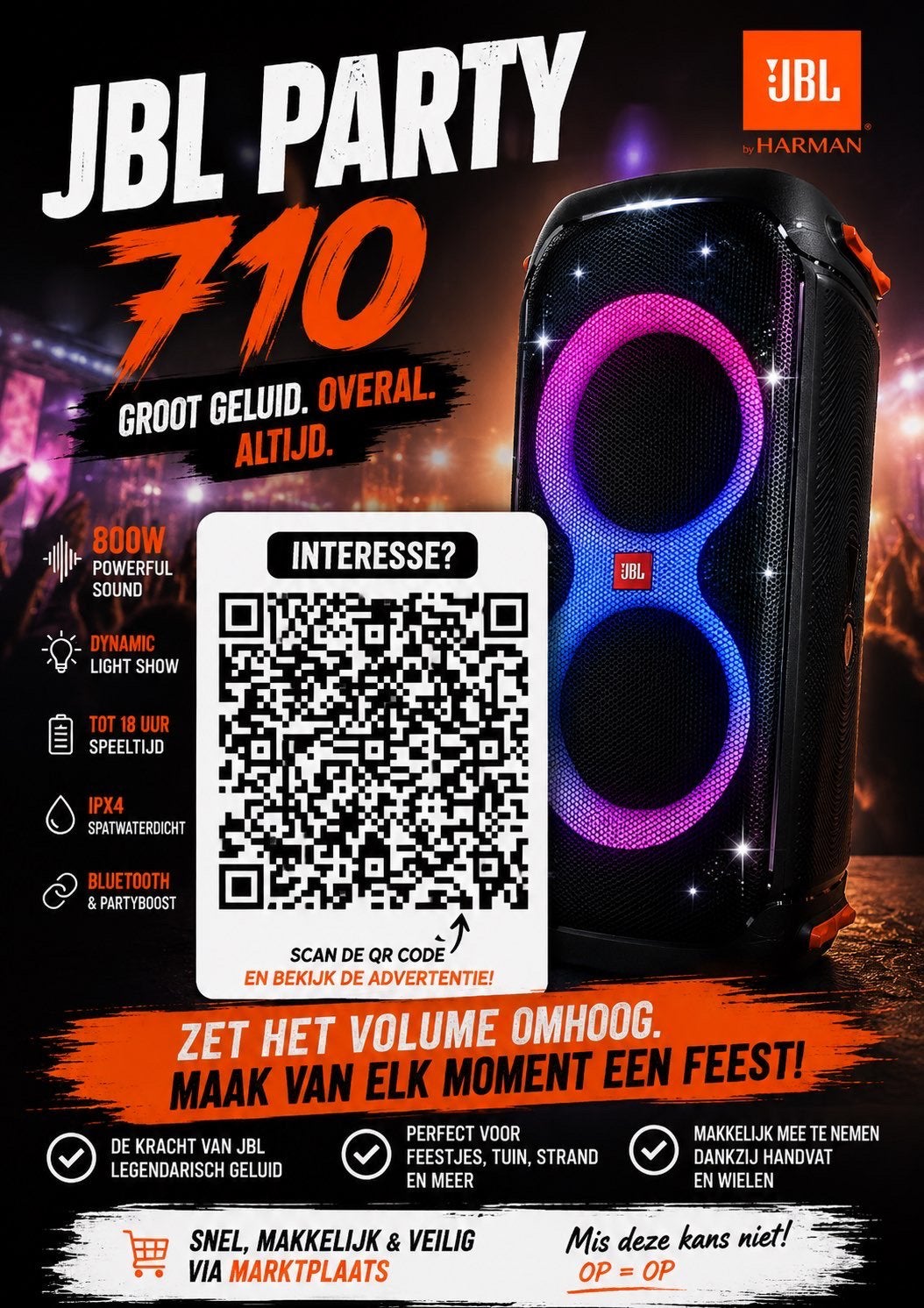 JBL PartyBox 710 Huren | Speaker Verhuur Feestbox Bluetooth