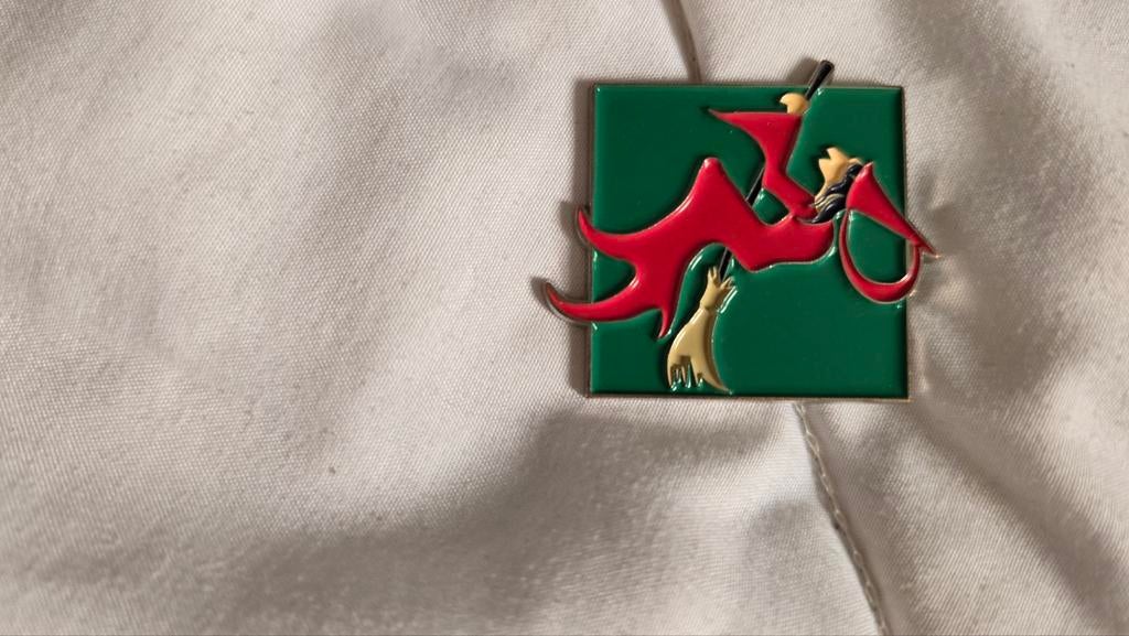Heksen pin - Groen met rode heks en kat, Verzamelen, Speldjes, Pins en Buttons, Ophalen of Verzenden, Gebruikt, Overige onderwerpen