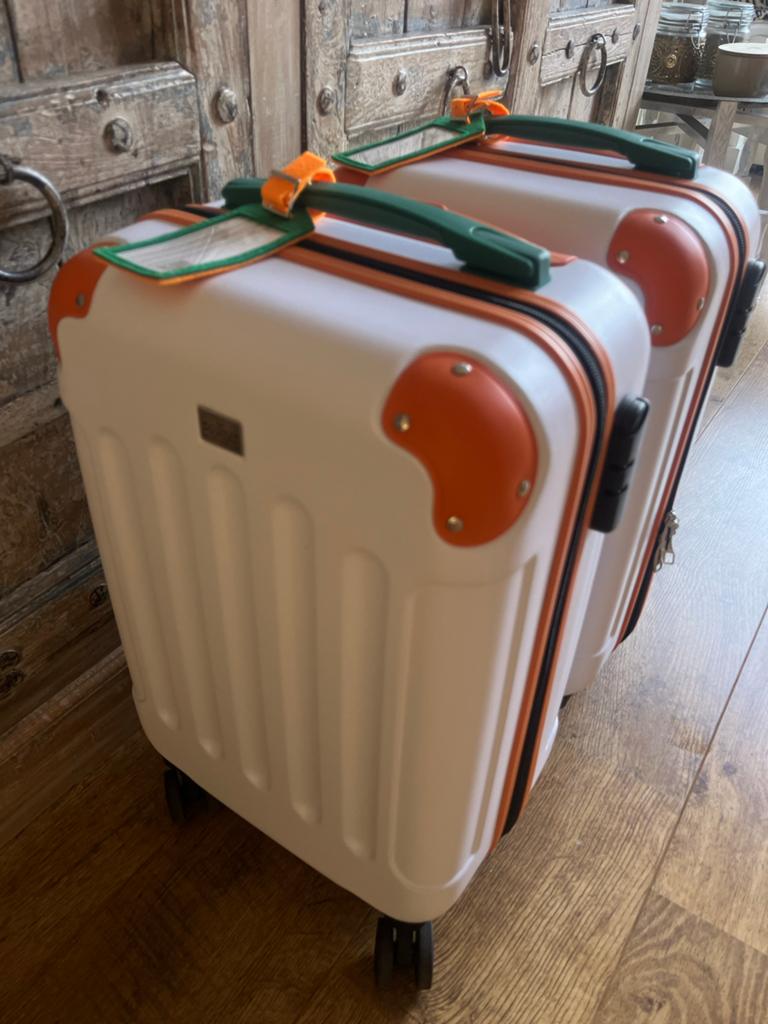 Set van 2 Handbagage Koffers - Wit met Oranje Details, Ophalen, Nieuw, Hard kunststof