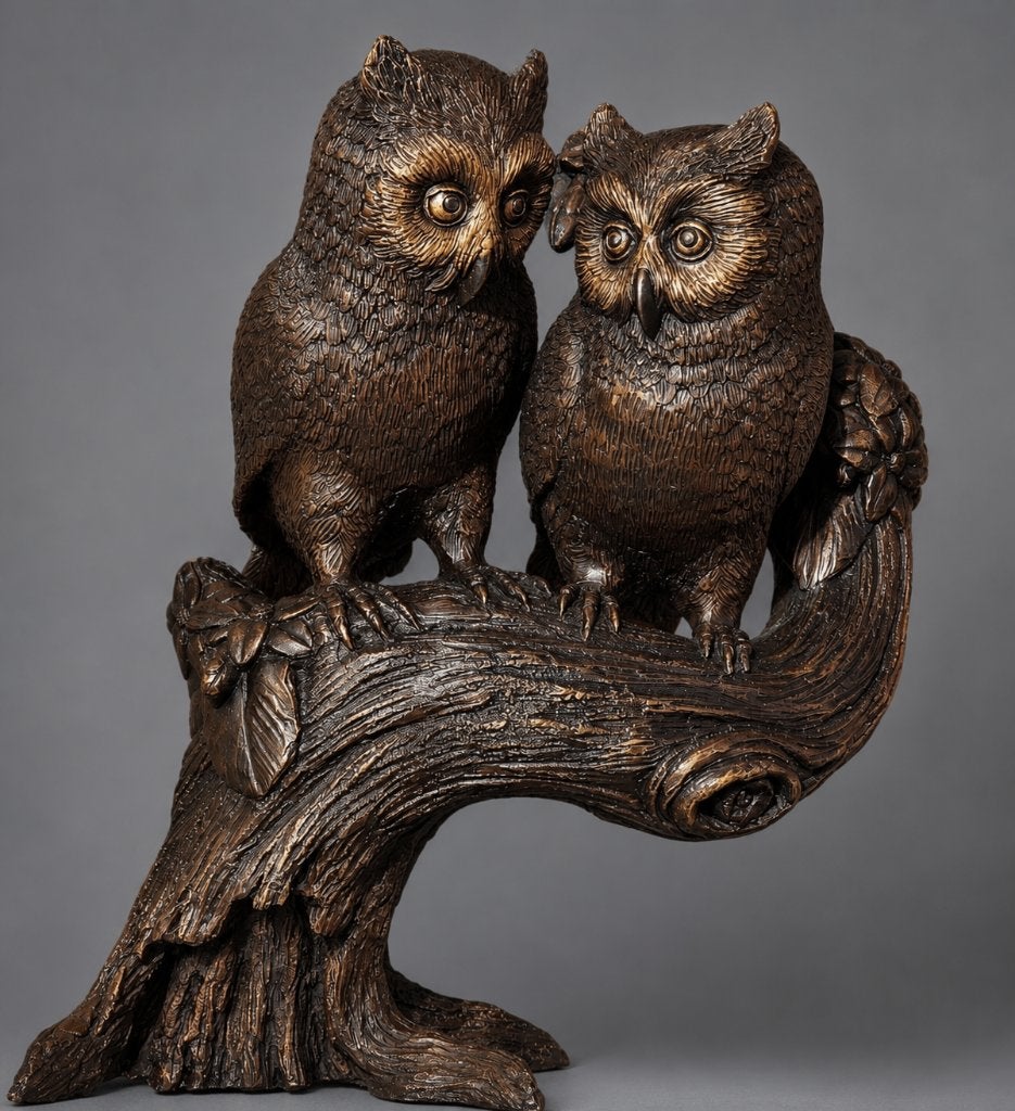 2 UILEN OP TAK / BRONZEN TUINBEELD