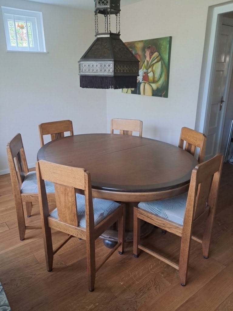 Robuuste art deco eettafel met 6 stoelen, Antiek en Kunst, Ophalen