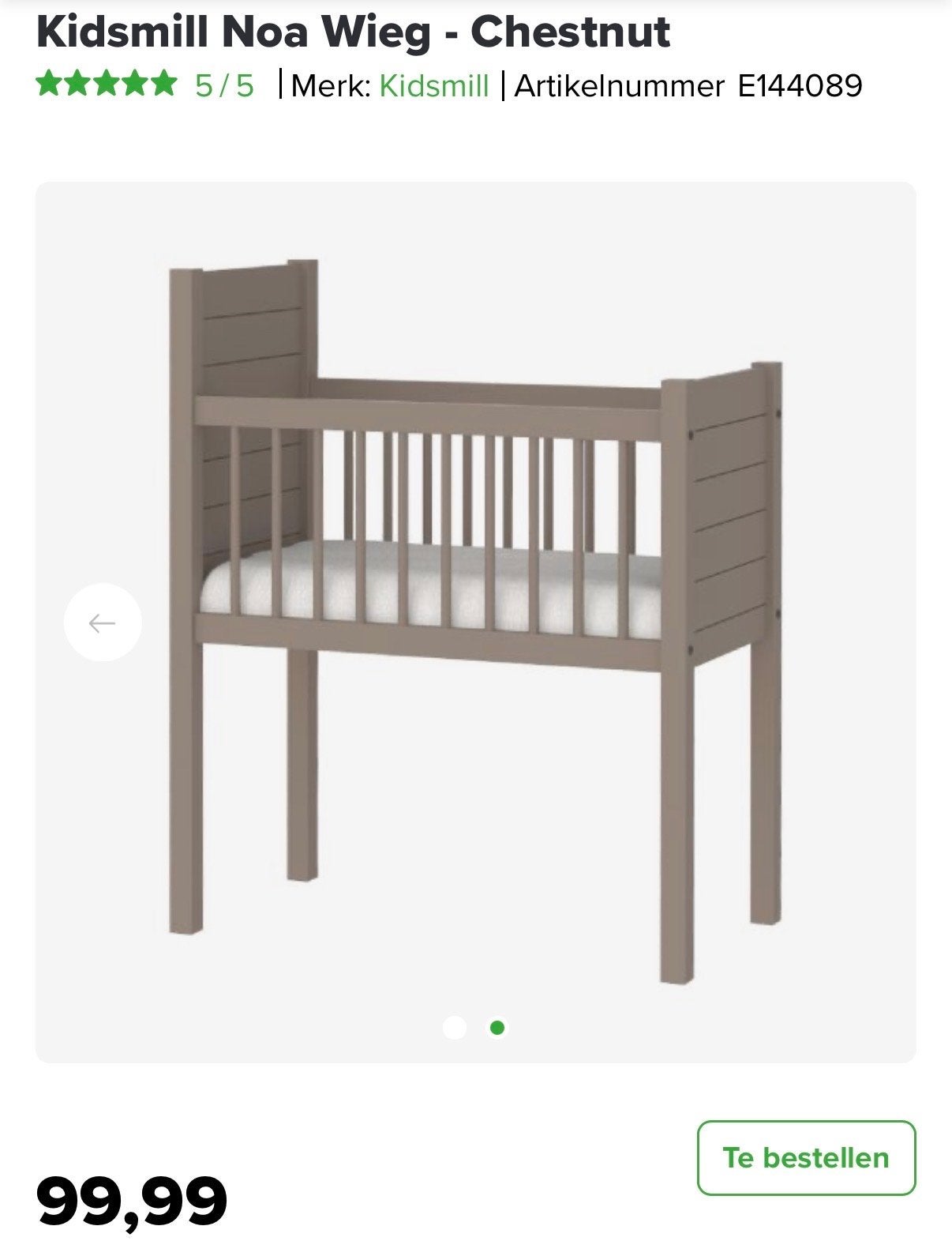 Nieuw Kidsmill Noa Wieg - Chestnut met Puck Wiegmatras, Ophalen of Verzenden, Nieuw, Wieg