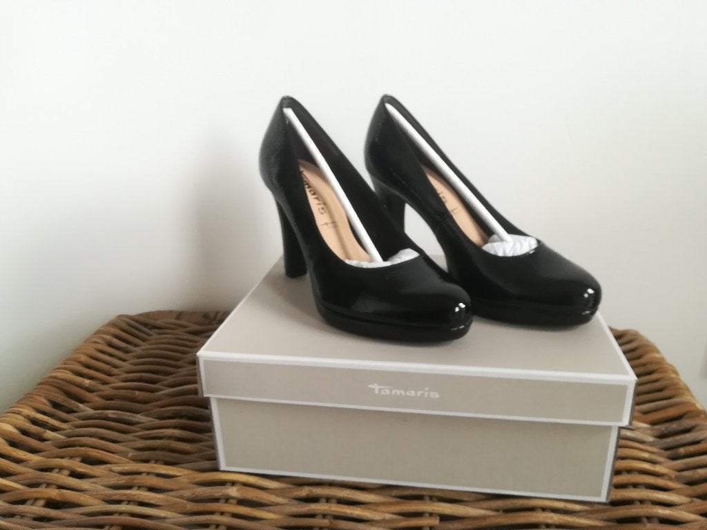 Tamaris Vegan Pumps Lak Zwart maat 38, Tamaris, Pumps, Zwart, Nieuw