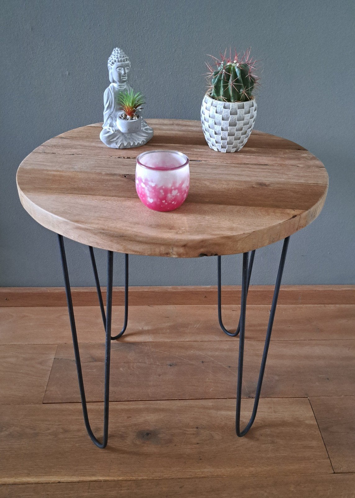 🌞SALONTAFEL BIJZETTAFEL MET METALEN HAIRPINPOTEN 52 CM BLAD, Industrieël modern tijdloos klassiek stijlvol hout, Minder dan 55 cm