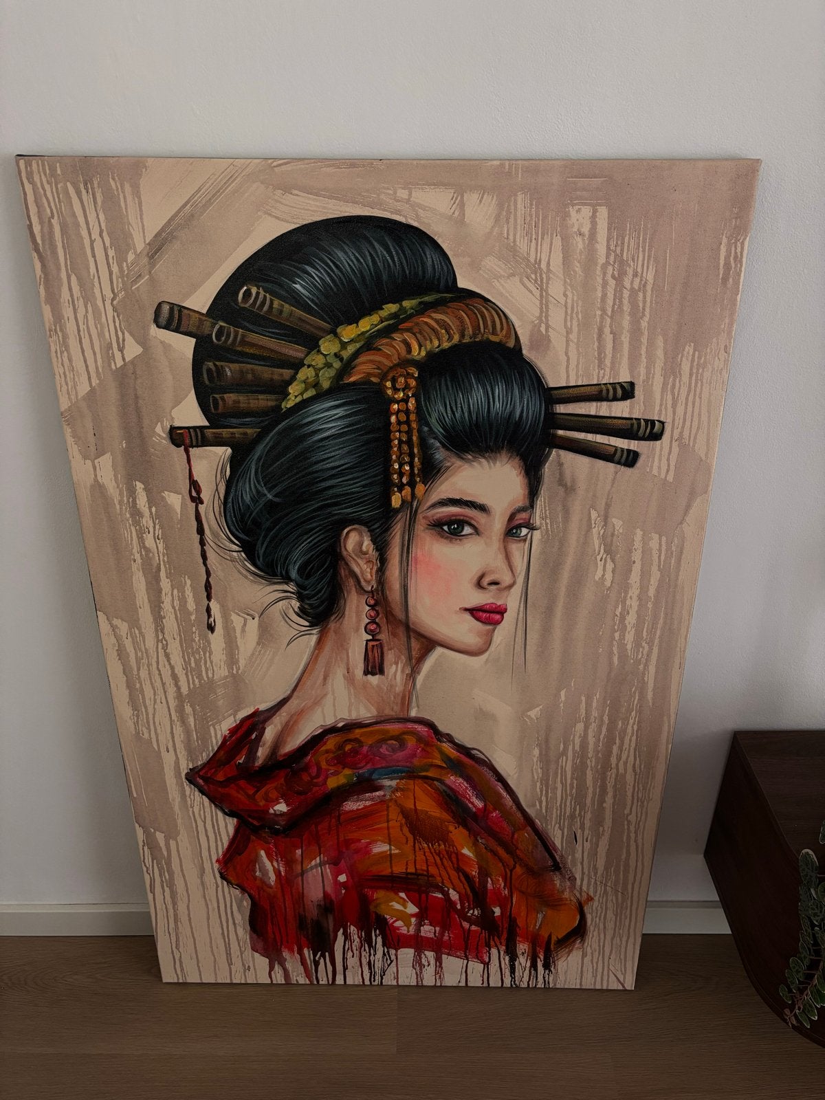 Portret van Geisha, Ophalen, Acrylverf, Gesigneerd, Portret