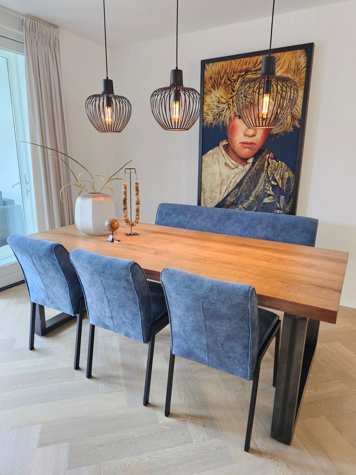 mooie eetkamerstoelen en bankje, Ophalen of Verzenden, Zo goed als nieuw, Rechthoekig, 50 tot 100 cm