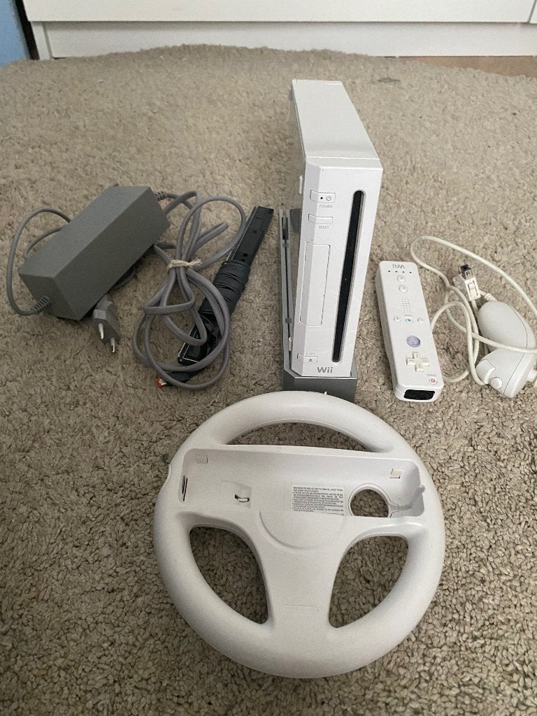 Wii console met controller en stuur, Ophalen, Gebruikt, Met 1 controller, Met stuurtje