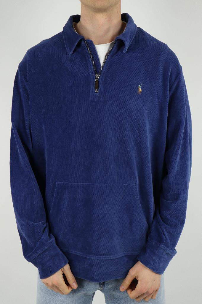 Ralph Lauren corduroy trui met kwart rits quarter zip - XL, -, Blauw, -, Ralph Lauren