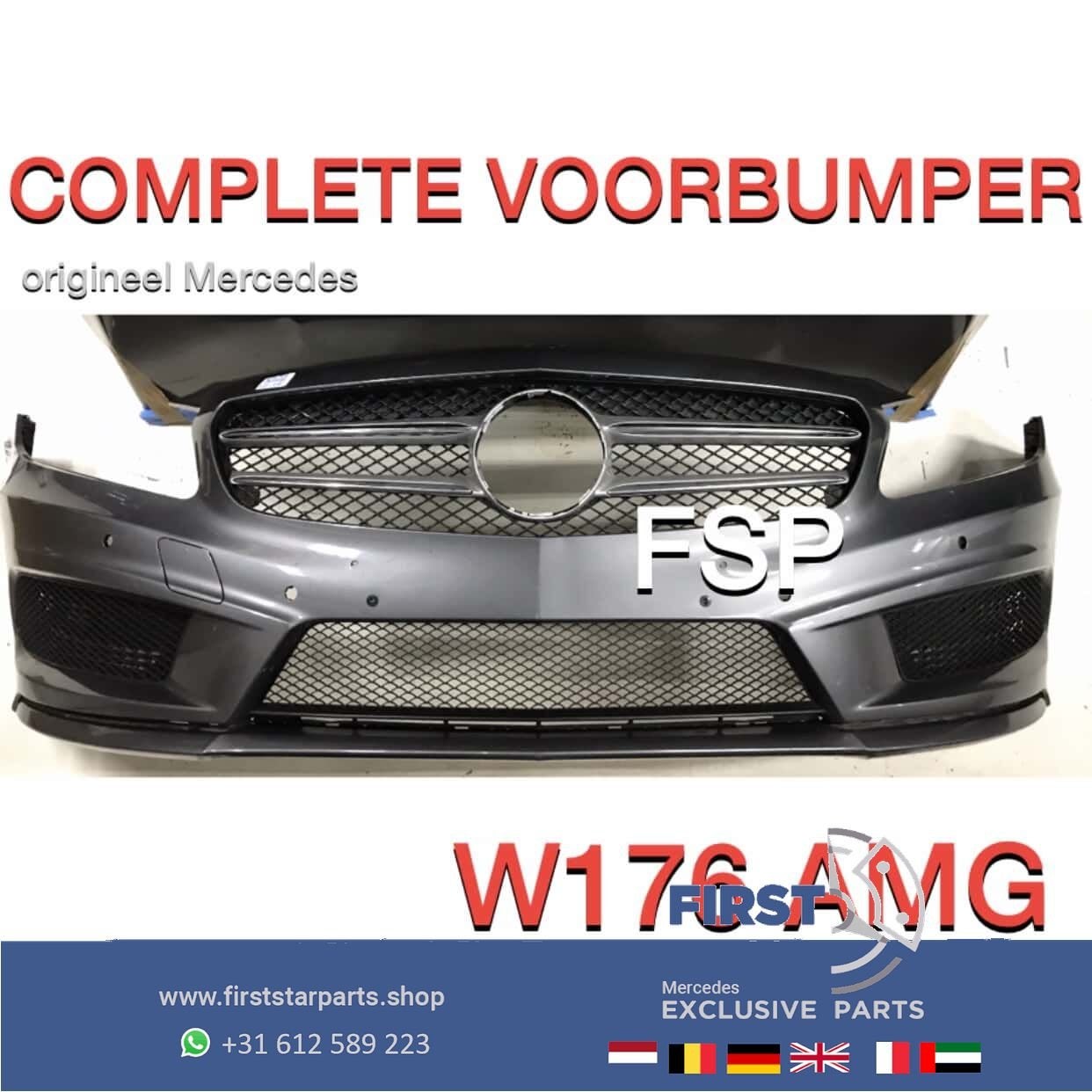 W176 AMG Voorbumper Mercedes A Klasse COMPLEET 2015 ORIGINEE, Gebruikt, -, Voor, Ophalen of Verzenden