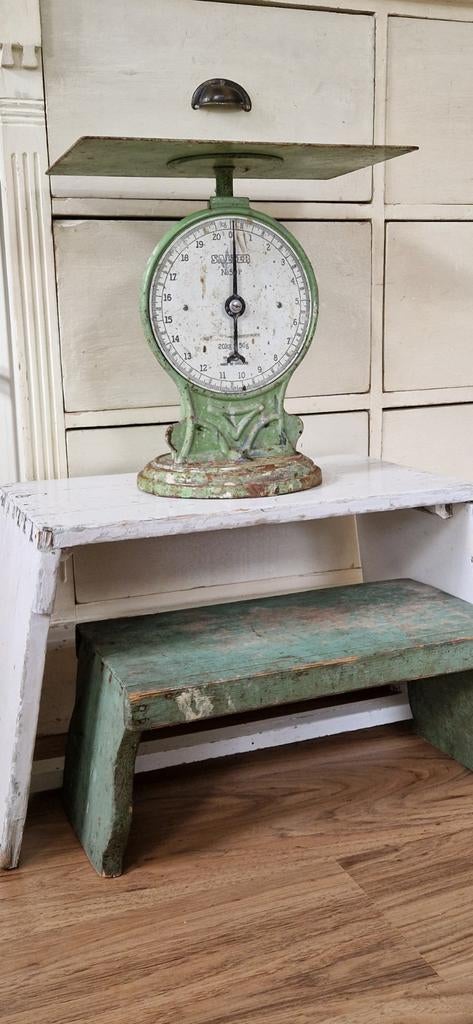 Groene gietijzeren Salter weegschaal~brocante weegschaal~, Antiek en Kunst, Curiosa en Brocante, Ophalen of Verzenden