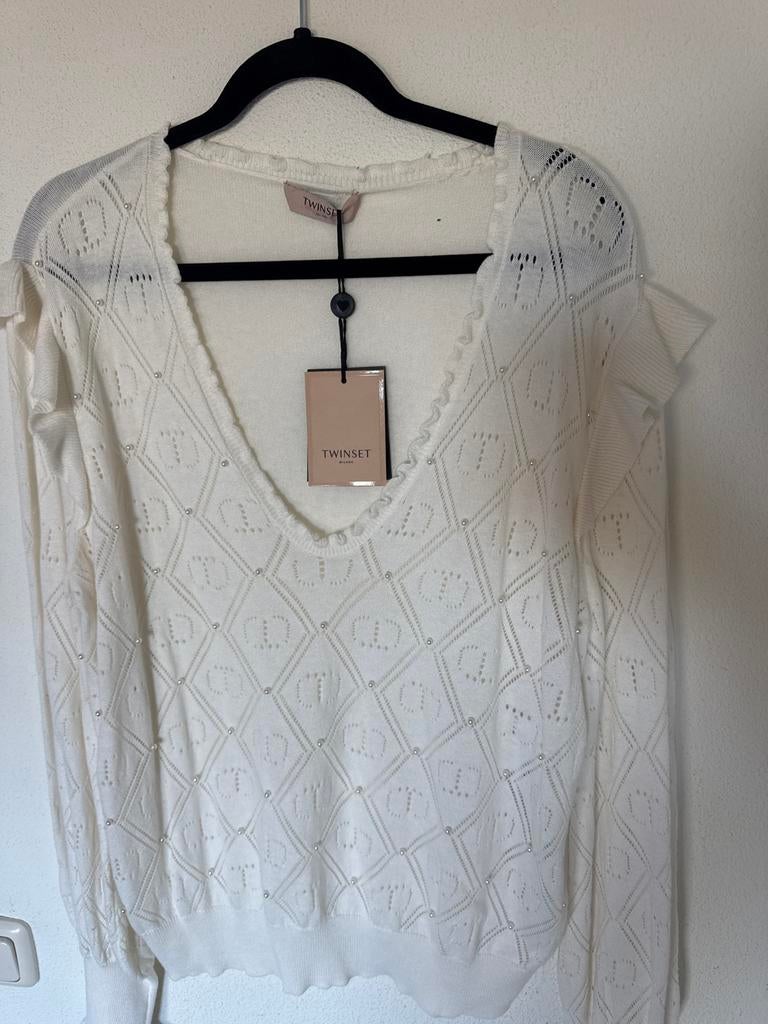 Twinset Roomwit Trui XXL met Kraaltjes - Nieuw met label, Ophalen of Verzenden, Nieuw, Maat 46/48 (XL) of groter, Wit