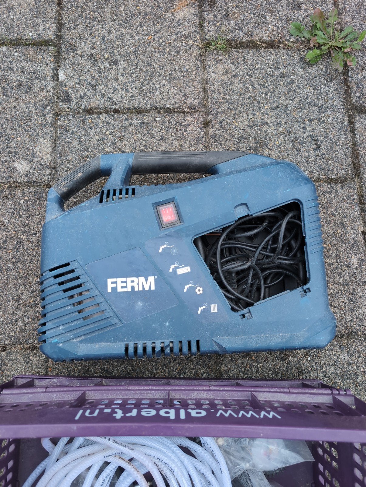 Ferm Compressor met accessoires - Gebruikt, Ophalen, Gebruikt, 6 tot 10 bar, Minder dan 200 liter/min