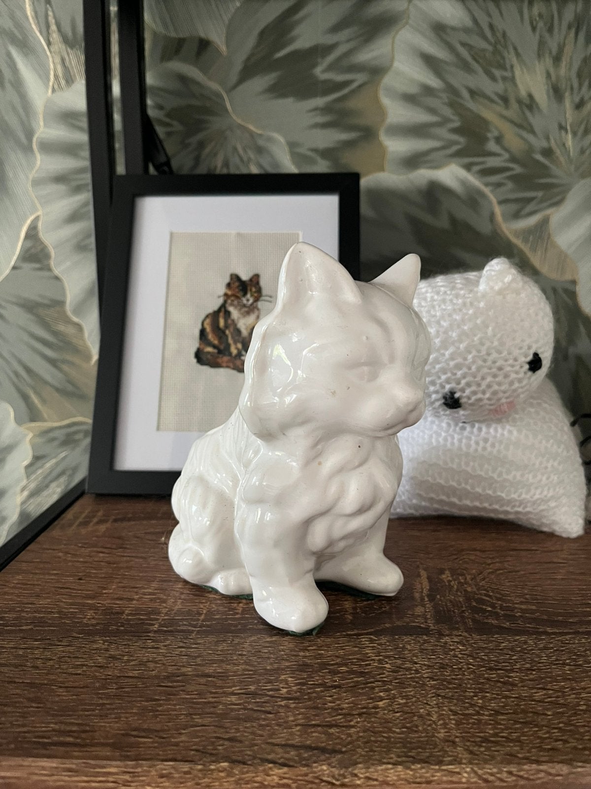 Vintage stenen binnen bloempot kat poes, Steen, Gebruikt, Binnen, Ophalen of Verzenden