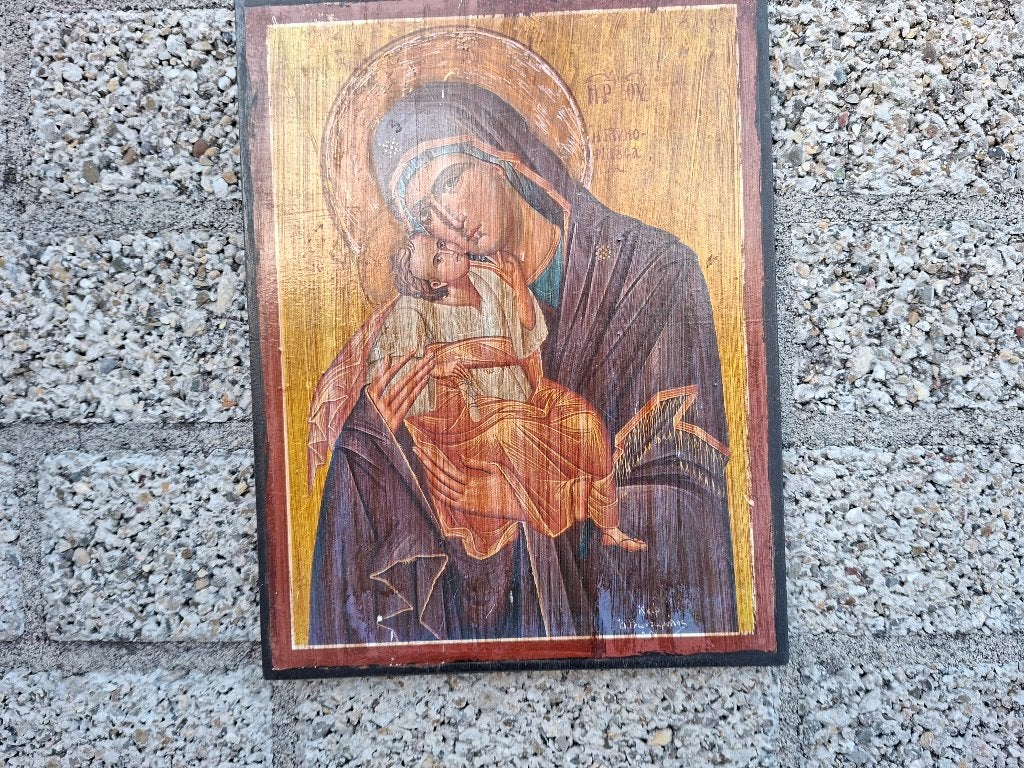 antiek grieks handgeschilderde maagd maria en jezus, Ophalen of Verzenden