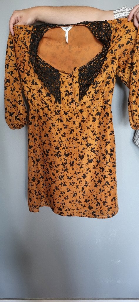 OBJECT jurk maat 38 terracotta met zwarte kanten kraag, Maat 38/40 (M), Overige kleuren, Ophalen of Verzenden, Zo goed als nieuw