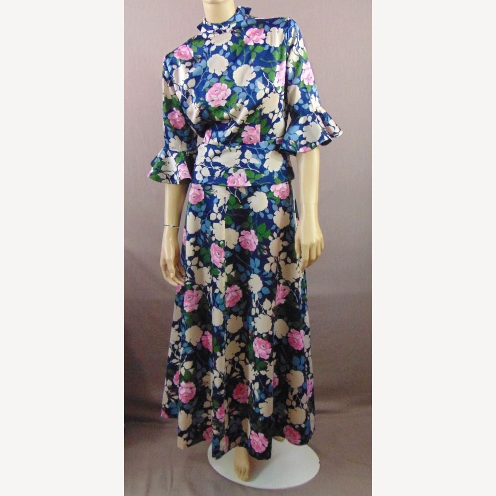 Vintage 70s maxidress met schootje en bloemenprint maat M, Maat 38/40 (M), Vintage, Gedragen, Onder de knie