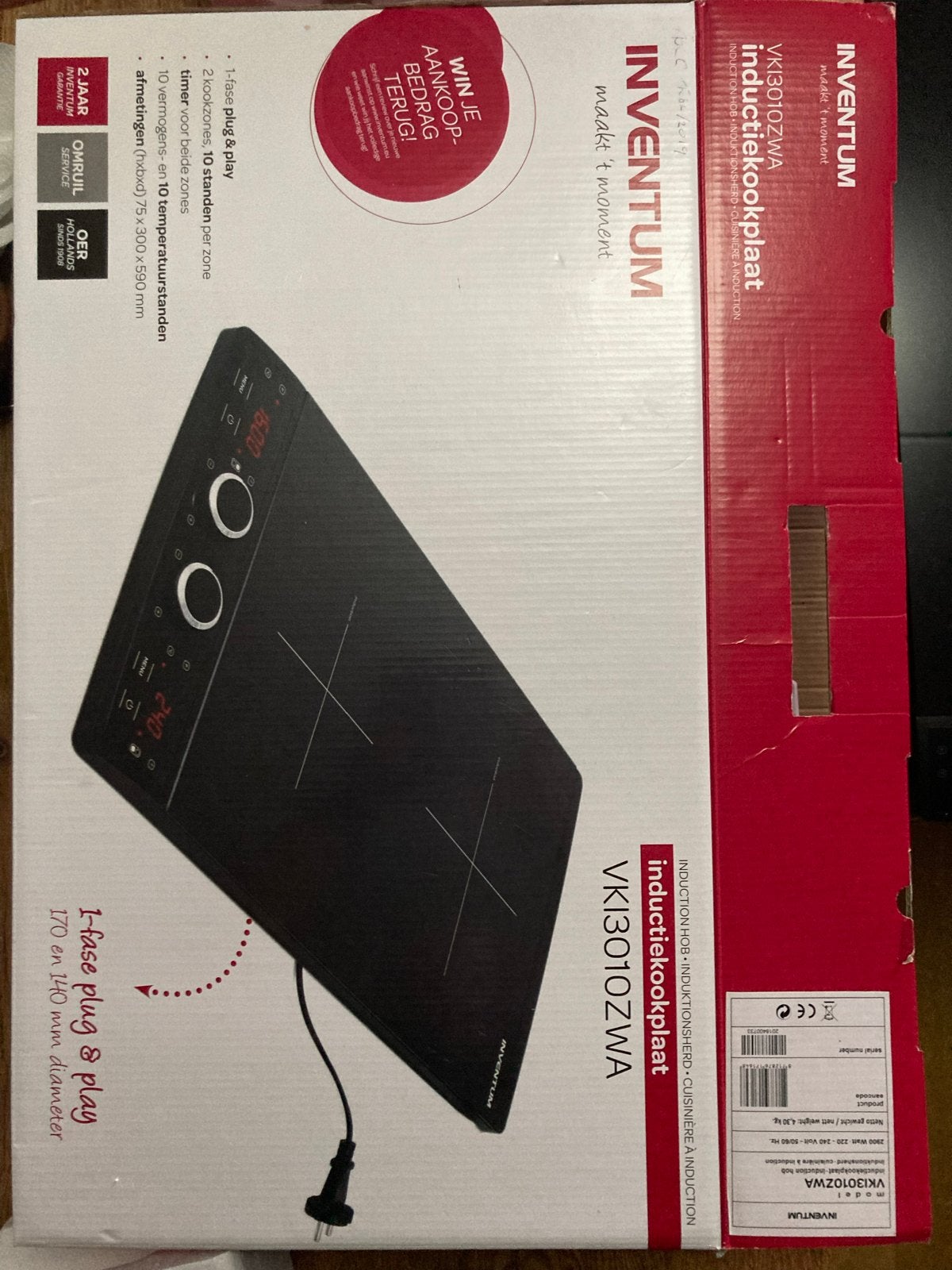Inventum VKI3010ZWA inductie kookplaat - in zeer goede staat, Ophalen, 3 kookzones of minder, Zo goed als nieuw, Inductie