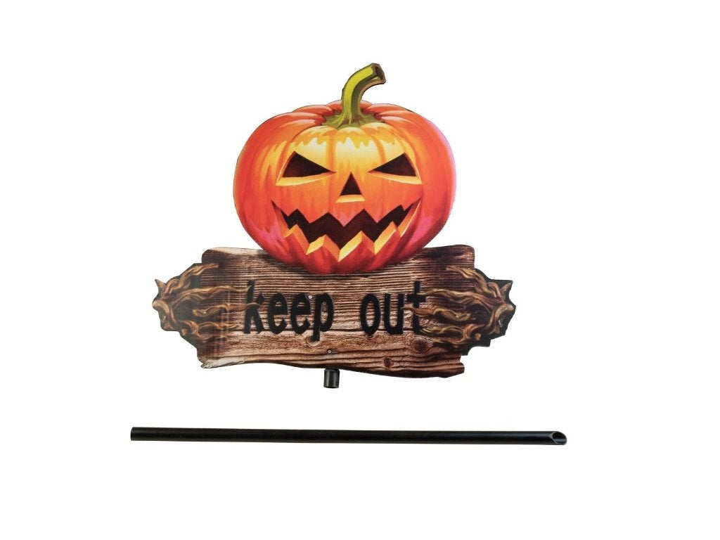 Europalms halloween pompoen keep out 50 cm met grondstok, Halloween of Griezel, ., Nieuw, Ophalen of Verzenden