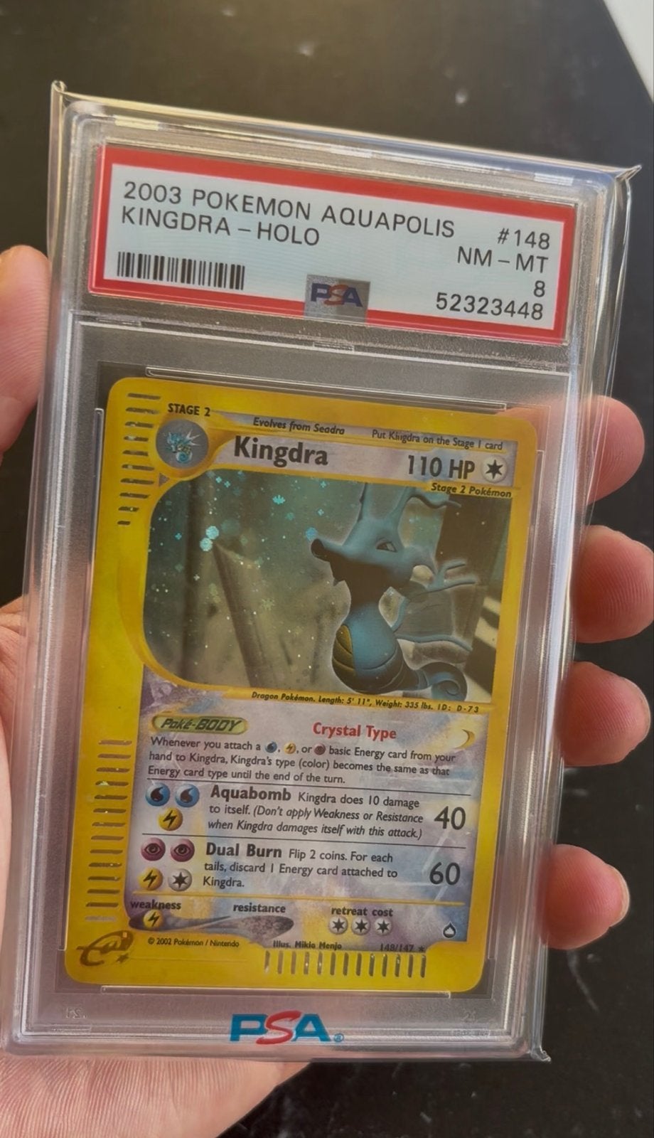 Aquapolis Kingdra crystal Holo PSA 8, Ophalen of Verzenden, Zo goed als nieuw, Losse kaart, Foil