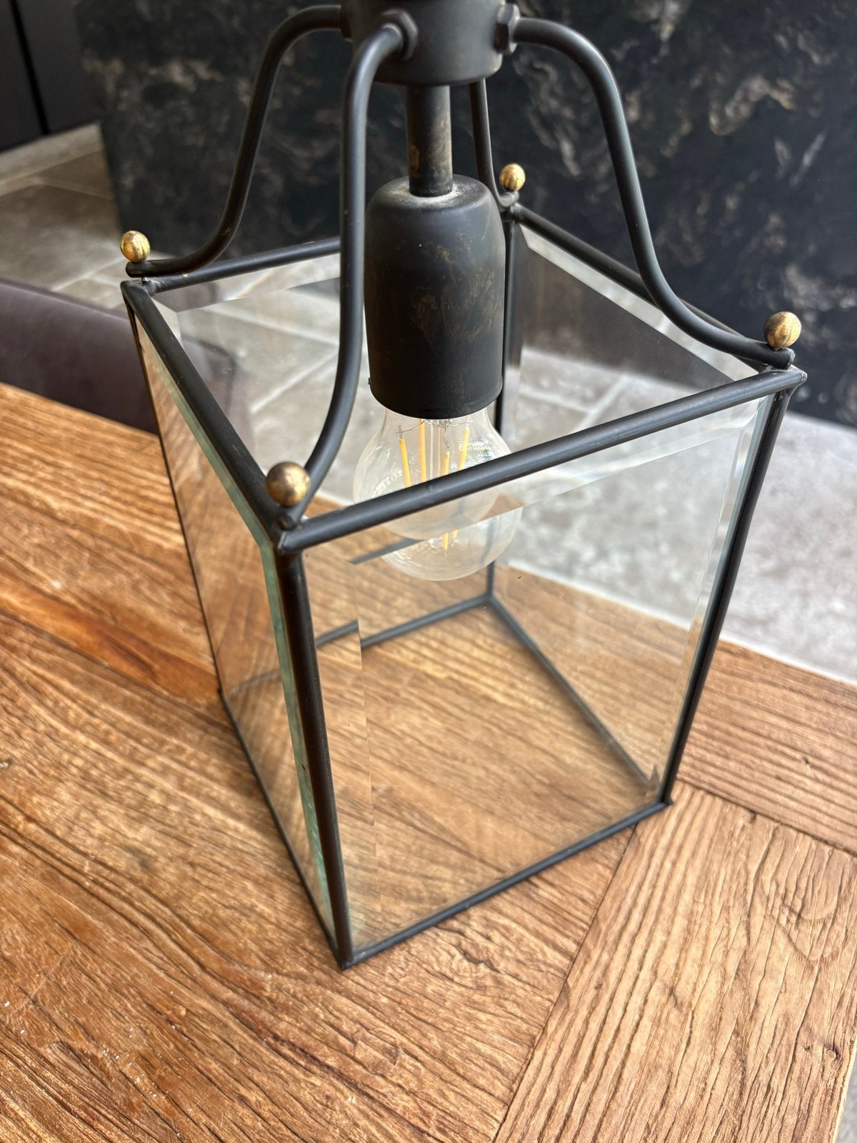 Hanglamp met facet geslepen glas en metalen frame, Ophalen of Verzenden, Klassiek landelijk, Minder dan 50 cm, Glas