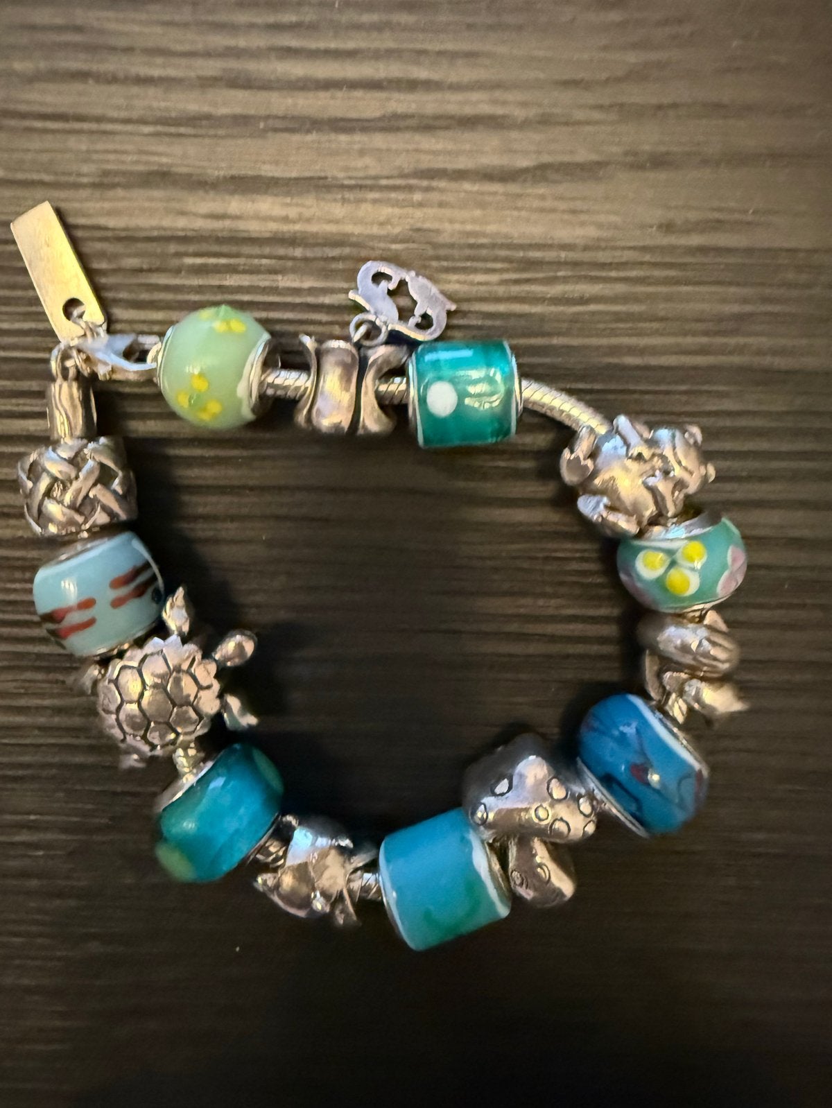 Bibi armband met vissen, kikkers en schildpadden, Overige materialen, Gebruikt, Blauw, Ophalen of Verzenden