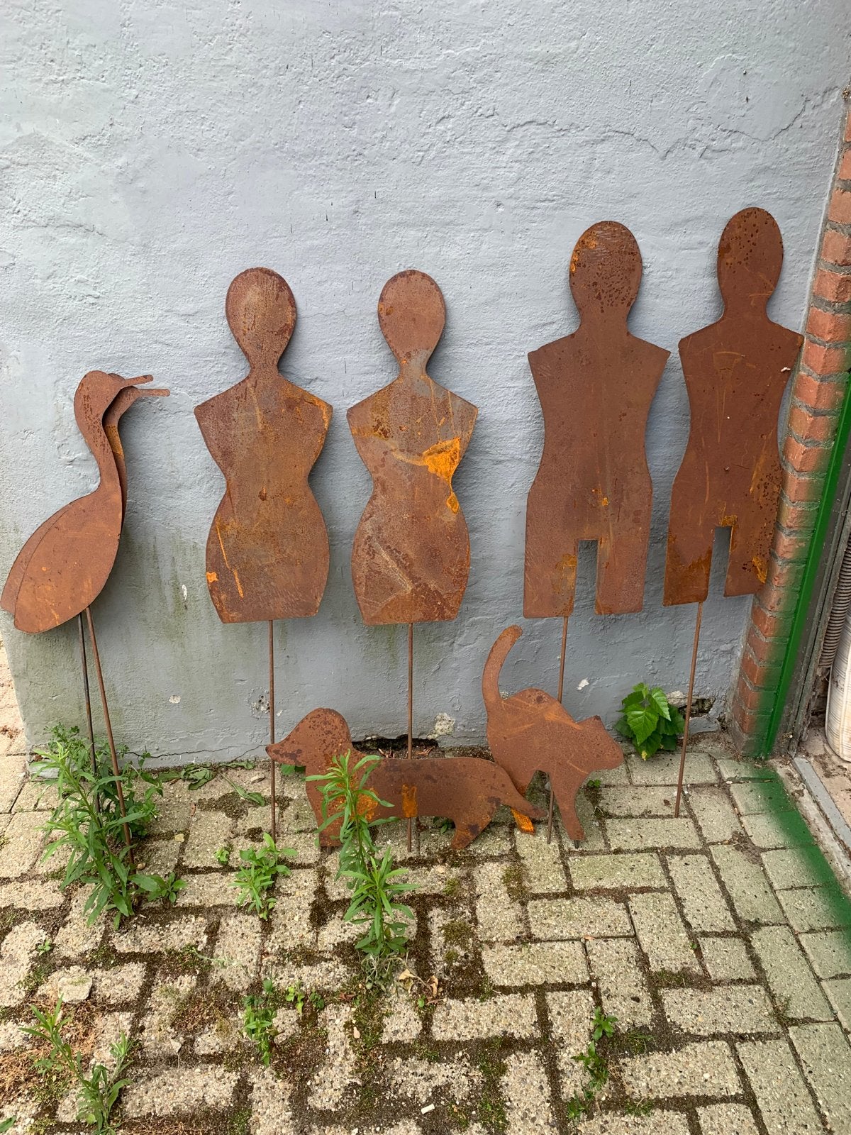 Roestige metalen tuindecoratie: figuren en dieren, Ophalen, Gebruikt, Metaal, Mensenbeeld