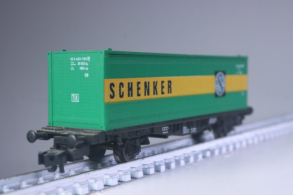 Gereserveerde draagwagon type Lbs met 40 ft Schenker,  DB, Overige merken, Gelijkstroom, Wagon, Ophalen of Verzenden