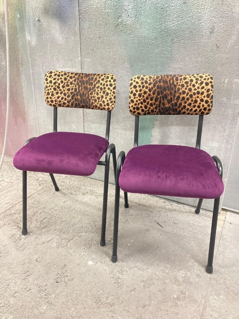 schoolstoel vintage eetkamerstoel met stof naar wens
