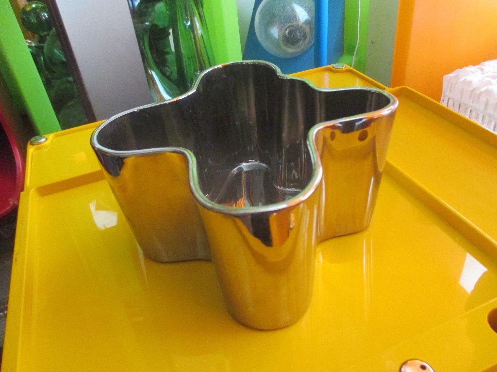 Chroom jaren 70 design schaal 20 x 20 x 10 cm retro, Gebruikt, Porselein of Keramiek, Schaal, ?